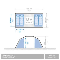 Quechua 4 Man Blackout Tent With Poles - Arpenaz 4.2 F&B -Outdoor Camping kde6e6c781c7bb70dac0eeeba1a5ae92a